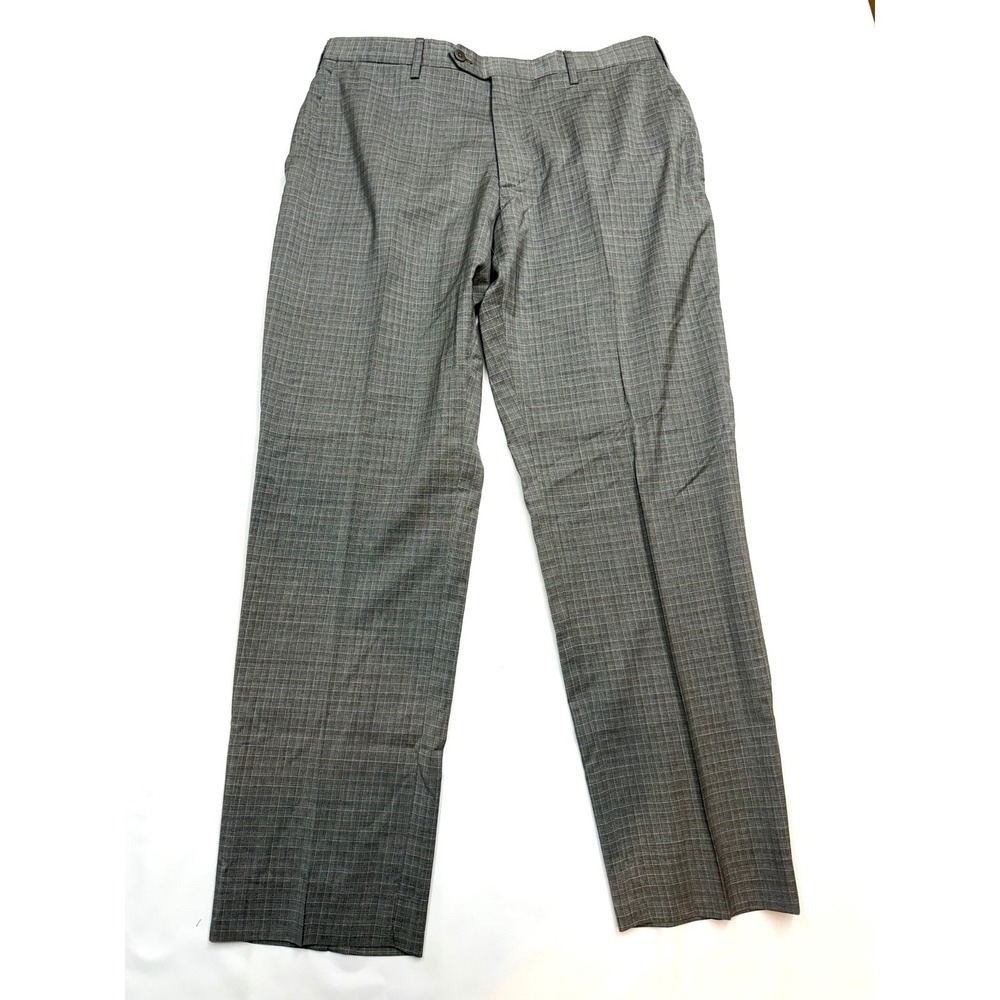 SARTORIA PARTENOPEA Mens 33x29.5 Light Gray Plaid Straight Leg Dress Suit Pants